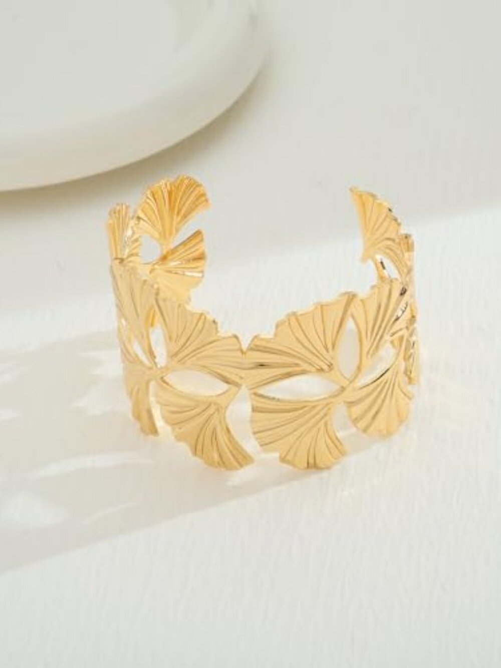 New‎ -  Gold Chunky Cuff Bracelet for Women Coral Ginkgo Leaf Statement Vintage